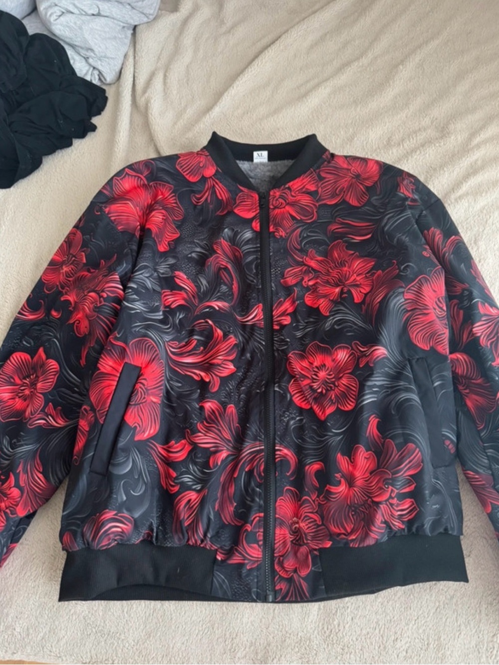 Floral Bomber Jacket - Red/Black
